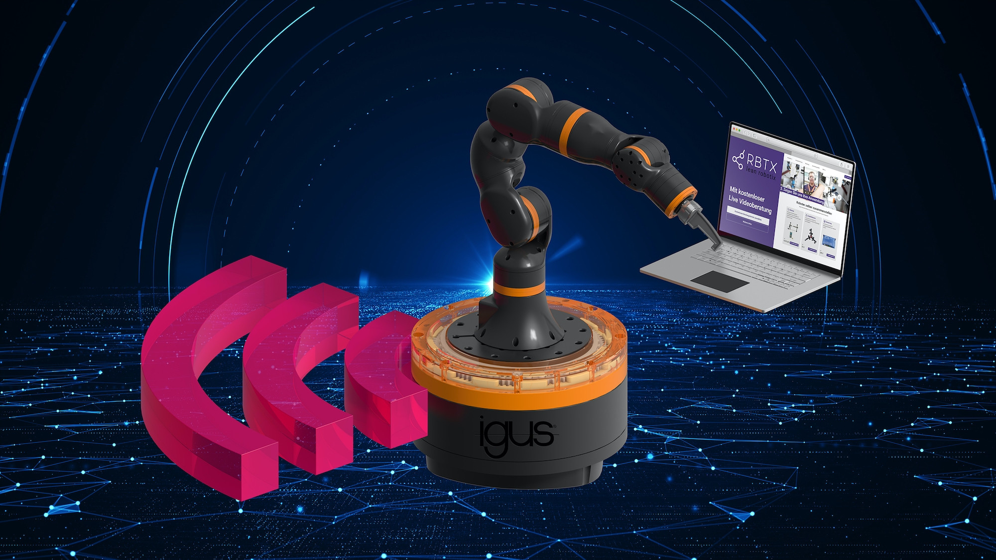 Ein Beispiel für die neue Low-Cost-Automation: Der Cobot Rebel von Igus ist für knapp 5.000 EUR mit einem digitalen Universum für die schnelle und kostengünstige Integration in wenigen Tagen lieferbar. 